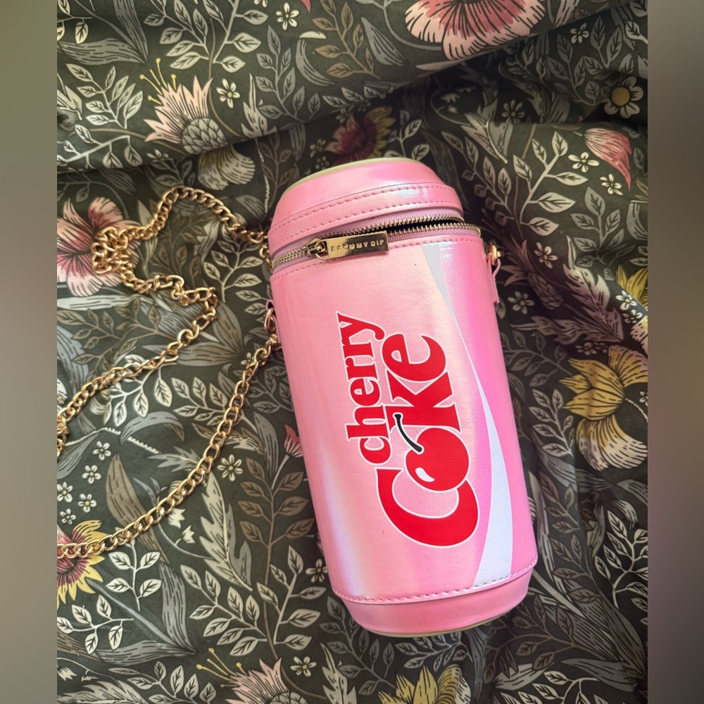 Cherry Coke Pink Can Crossbody Bag with Gold Chain